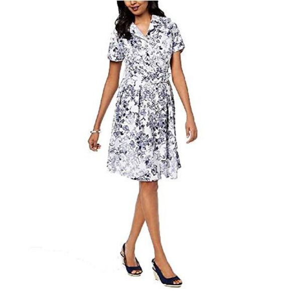 Charter Club Petite Printed Belted Shirtdress - Picture 2 of 5